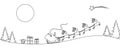 Santa Claus flyin on Christmas sleigh line silhouette - vector